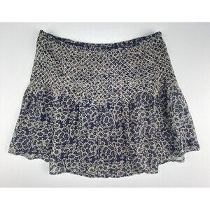 Ulla Johnson Skirt Sz 4 Blue Beige Colette Handmade Smocked Waist Ditsy Floral